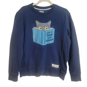 Life is Good Men's Cat Sweatshirt Blue Crew Neck Cotton Casual Size Small